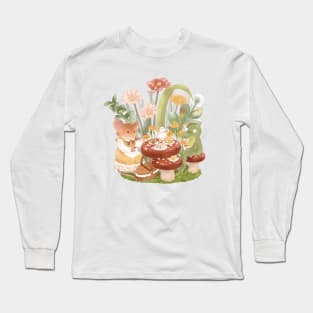 Cottagecore Mouse and Frog Having a Tea Party Long Sleeve T-Shirt